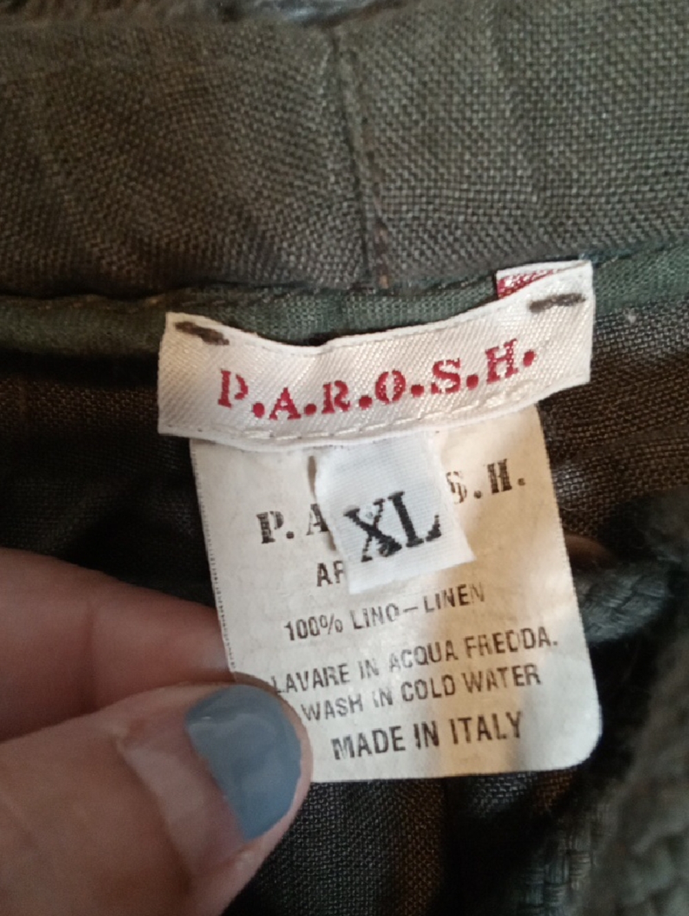 P.A.R.O.S.H Italian Linen Casual Chick Olive Green Resortwear Coastal Pants XL - Picture 2 of 12
